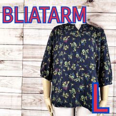 美品 BLIATARM ブリストーム レディーストップス ブラウス 五分袖 紺 ネイビー 花柄 (5821 bbb250)