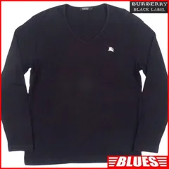 BURBERRY BLACK LABEL 廃盤 バーバリーブラックレーベル Tシャツ L ロンT カットソー Vネック ブロックチェック 3 黒 ブラック 刺繍 シャツ_カットソーサイズL一覧←SEULB屋着古← TY3953