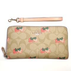 【COACH】コーチ シグネチャーレディース　長財布　ラウンドファスナー　財布　ウォレット　CB593　IMOT4　イチゴ　いちご　苺　中古　美品　質屋