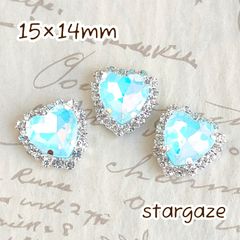【 3個 】 15×14mm ガラス製 ハート センターパーツ ストーン ビジュー カボション ペールブルーオパール×シルバー