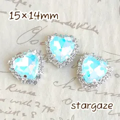 【 4個 】 15×14mm ガラス製 ハート センターパーツ ストーン ビジュー カボション ペールブルーオパール×シルバー