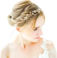 JV PLANET 髪飾り パール 花嫁 ヘッドドレス ヘアアクセサリー カチューシャ 結婚式 ブライダル パーティー 撮影 写真( ゴールド,  24cmx18.5cm)