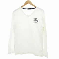 バーバリーブラックレーベル BURBERRY BLACK LABEL Tシャツ カットソー 長袖 ロンT Vネック ロゴ 3 L 白 ホワイト /SS 0924 ■MA