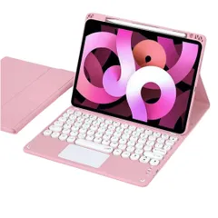 【在庫セール】配色 カラーキーボード Pencil収納 上側 マグネット キーボード付き ケース 第4/3/2/1世代 Pro11 丸型キーiPad タッチパッド搭載 脱着式 キーボードケース 第4世代 / / 第5世代 /Air (2024) かわいいピンク