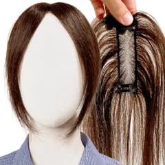 Luce brillare 部分ウィッグ ヘアピース ポイントウィッグ 女性 レディース 人毛100% かつら 前髪ウィッグ ショート トップピース トップカバー 前髪 つむじ 頭頂部 白髪カバー 医療 [前髪未カット(ナチュラルブラウン)] [10×3cm]