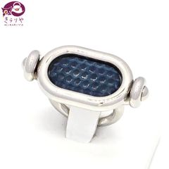 HERMES エルメス オデッセイ リング 50 約7.5号目安 リザード ダークブルー/ネイビー系カラー シルバーカラーメタル フランス製