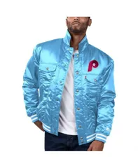 【送料無料】 リーバイス メンズ ジャケット・ブルゾン アウター Levi’s x Starter Men's Light Blue Philadelphia Phillies Silver Tab Satin Full-Snap Trucker Jacket