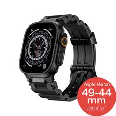 【Apple Watch Series 10/9・Ultra・SE 第2/1世代・49mm/46mm/45mm/44mm】バンド アップルウォッチ ベルト シリコン ステンレス レディース 防水 ウルトラ 高級 おしゃれ メンズ（ピュアブラック/ブラック）❶
