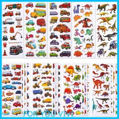 【在庫セール】SANNIX 48シート 子供シール ご褒美シール 車 大量 乗り物シール ぷくぷくシール ごほうびシール 恐竜 シール 手帳シール 乗り物と恐竜