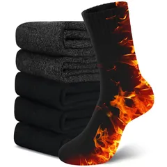 【新品】 [Lavento] 靴下 メンズ ソックス 冬 【5足セット・ウール裏パイル・耐久性アップ】 防寒靴下 ウールソックス あったか 厚手 防寒 保温 消臭 360°蓄熱 伸縮性 室内 アウトドア スキー スポーツ 24-28 (ブラック*3+ダーク 1