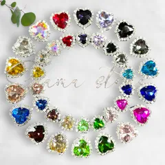 Nm 高品質ガラス シルバーハートストーン Mサイズ 17.5mm✕16mm 3個 11〜19