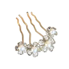 パール ビジュー フラワー 和装 花 髪飾り ヘアー コーム 夜会巻きコーム 艶やか 髪飾り かんざし かんざし 簪 結婚式 着物 PEACH 成人式 発表会 EZ (梅-Gold)