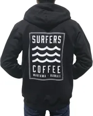 新作★人気★希少品 SURFERS COFFEE バックロゴ ZIP フーディー パーカ 裏起毛 ブラック M~XLサイズ 送料無料 HD-SC-ZBLBK サーファーズコーヒー