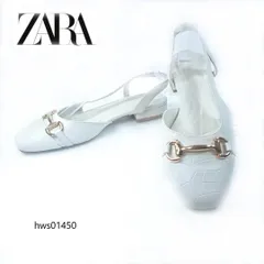 ZARA パンプス ビット バックストラップ セパレート ホワイト 36 型押し ザラ クロコ型押し スクエアトゥ レディース hws01450