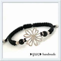 アンクレット or ブレスレット【オニキス+BIGシルバーフラワー】