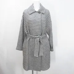 ミッソーニ MISSONI ミドル丈 ツイード ステンカラーコート 灰系 グレー リボンベルト ポケット ボタンのサムネイル