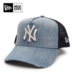 ューエラ【ＮＥＷ ＥＲＡ】9FORTY A-Frame トラッカー Damaged Series ニューヨーク・ヤンキース ウォッシュドデニム キャップ 940 帽子 メッシュ ダメージ メンズ レディース スナップバック