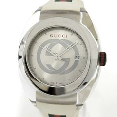 GUCCI シンク メンズ 腕時計 SS シルバー文字盤 デイト ラバー クォーツ 137.1