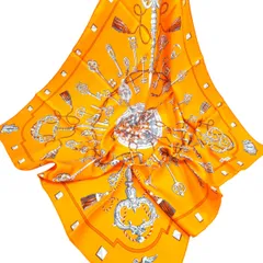 エルメス HERMES カレ90 鍵柄 シルク スカーフ オレンジ 管理番号：10280