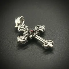 シルバー925 リバーシブル キュービックジルコニア 十字架 ペンダントトップ  クロス 百合 キュービックジルコニア レッド ブラック チャーム シルバーアクセサリー ネックレス silver925 スターリングシルバー