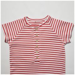 《COODO》ロンパース 86サイズ／ Shortsleeved rompers with buttons_raspberry stripe