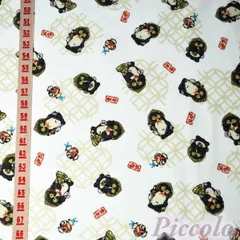 国産生地　　たぬき　タヌキと打ち出の小槌　ホワイト　約53cm×約50cm（カット済）　FB-2986