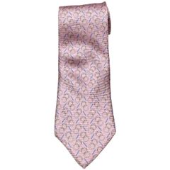 MADE IN ITALY製 TRUSSARDI 総柄プリントシルクネクタイ ピンク