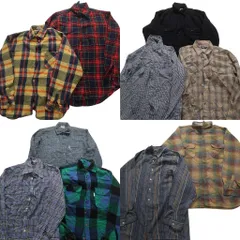 古着卸 まとめ売り ウール アクリル 混毛 長袖シャツ 10枚セット (メンズ M /L /XL /2XL ) ストライプ チェック 中古 古着 NC1838
