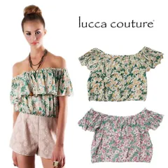 ルッカクチュール lucca couture オフショルダー ブラウス トップス レディース 半袖 肩出し フラワー 花柄 おしゃれ 1枚で決まる 夏 春 フリル 短め ショート丈 おしゃれ きれいめ 大きいサイズ ブランド 黄色 イエロー
