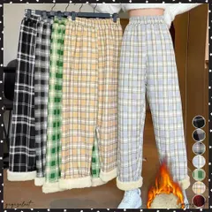 裏起毛チェック柄パンツ 裏ボアパンツ防寒 ロングパンツ レディース ハイウエスト あったか ボトムス カジュアル ストレートパンツ 厚手リラックスパンツ 秋冬美脚 温かイージーパンツ 着やせルームパンツ 裏フリース長ズボン