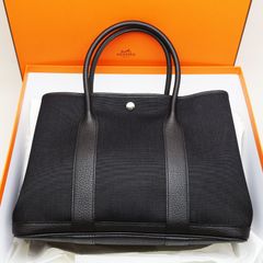 【新品同様】エルメス　ガーデンパーティPM　トワルミリタリー　ネゴンダ　ブラック　黒　シルバー金具　ハンドバッグ　36　Y刻印