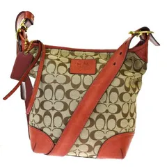 【中古】 中美品 コーチ COACH シグネチャー ショルダーバッグ ブラウン レッド キャンバス レザー 12390 03HB637