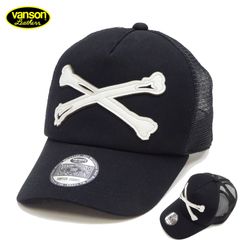 バンソン メッシュキャップ VANSON レザー叩き付け ピンバッジ付き 帽子 NVCP-2504 クロスボーン 新品