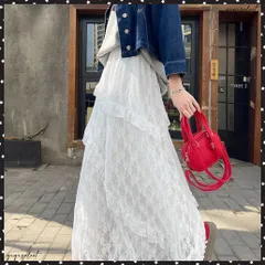  ティアードロングスカート白レーススカート レディース 可愛いふんわりスカート ハイウエスト チュールスカート ボリューム 裏地付き フリルAラインスカート お洒落 着やせスカート春夏 体型カバーボトムス 大人可愛いスカート