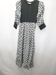 ◇ ⊂ michell Macaron ギンガムチェック 七分袖 膝下丈 ワンピース サイズF ブラック マルチ レディース E  【1506250002539】
