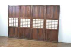 ▼現状販売▼ 幅狭障子帯戸4枚セット アンティーク建具 板戸 障子戸 引き戸 4～7営業日前後で発送(※修理加工希望の方3ヶ月程で発送) R-064596