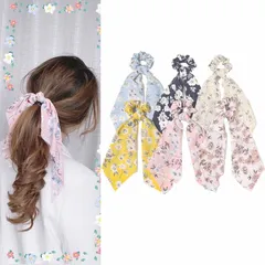 6DH002HCシュシュ ロング リボン ヘアアレンジ シフォン ヘアゴム