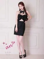 ブラック[AOC-3904]【an/アン】ストレッチ/ ラメ/ ツイル/ ジッパー/ リボン/ ビジュー/ ウエストカット/ ホルターネック/ タイト/ ミニドレス/ キャバドレス / ワンピース/ ドレス