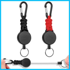 【迅速発送】SODOI 2個セット リールキーホルダー カラビナ付き 多機能 超軽量 伸縮性リール式キーリール 紛失防止 吊り下げ名札 キャンプ ハイキング 釣りアウトドア用 (ブラック＋レッド)