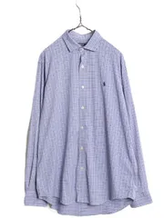 【お得なクーポン配布中!】 ポロ ラルフローレン チェック 長袖 シャツ メンズ L / 古着 長袖シャツ ワンポイント ストレッチ ナイロン マルチカラー 薄手 ワイシャツ