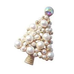 ホワイトクリスマス パール風 クリスマスツリー ブローチ パーティーにも