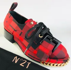 新品未使用★N°21・ヌメロヴェントゥーノ レディース レザー チェック総柄 ビックバックル ゴールドチェーン付き ローファー スニーカー(35)  イタリア製 ブランド レディース 靴のサムネイル