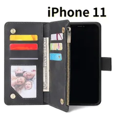 【SHOPS】 iPhone11 レザー風 スマホケース 手帳型 財布 スマホスタンド 耐衝撃 マグネット式 カードケース 黒 E020