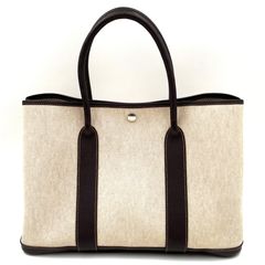 【極美品】HERMES　Hermes　エルメス　ガーデンパーティー　PM　F刻印　キャンバス　ブラウン　茶　レザー　トートバッグ　ハンドバッグ