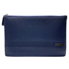 ブルガリ 282849 オクト クラッチバッグ セカンドバッグ ポーチ レザー ネイビー ロゴ BVLGARI