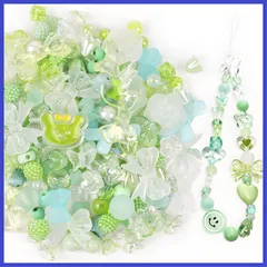 aninako ビーズ ミックス デコパーツ 100g約120個 透かしビーズ アクセサリー 手芸 ハンドメイド 材料 初心者向け ネックレス 髪飾り スマホのストラップ 装飾ボールアート用 (グリーン)