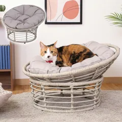 【値下げ】ラタン調 クッションチェア 猫 ペットベッド 丸 チェア ペット用チェアー コンパクト キャットハウス 室内 ネコ ベッド ラタン ペットマット クッション付 ニャンモック ネコ家具 おしゃれ ミニチュア 癒し