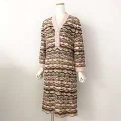 25d14 《美品》 伊製 MISSONI ミッソーニ  ボタンフライ ニットワンピース 七分袖 ニットワンピ 46 マルチカラー レディース 婦人のサムネイル