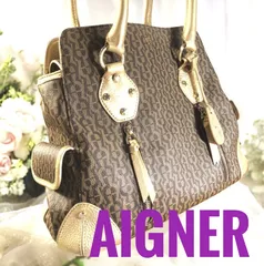 ✨極美品✨アイグナー　Aigner　肩がけ　ハンドバッグ　シャンパンゴールド　ビジネス　総柄