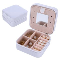 ☆ White ☆ Portable Jewelry Box, Stylish jelcsfs53 Jewelry Box, Portable Accessory Case, Small, Compact, Travel, Outing, Simple, with Mirror, Stores Rings, Necklaces, Earrings, Watches, and Other Accessories